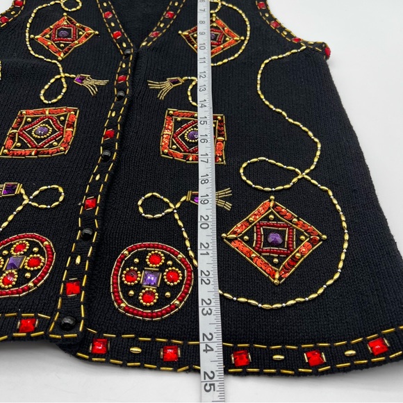 Vintage Claudia D Christmas Sweater Vest Black Embellished Beaded Size Medium - Picture 8 of 8